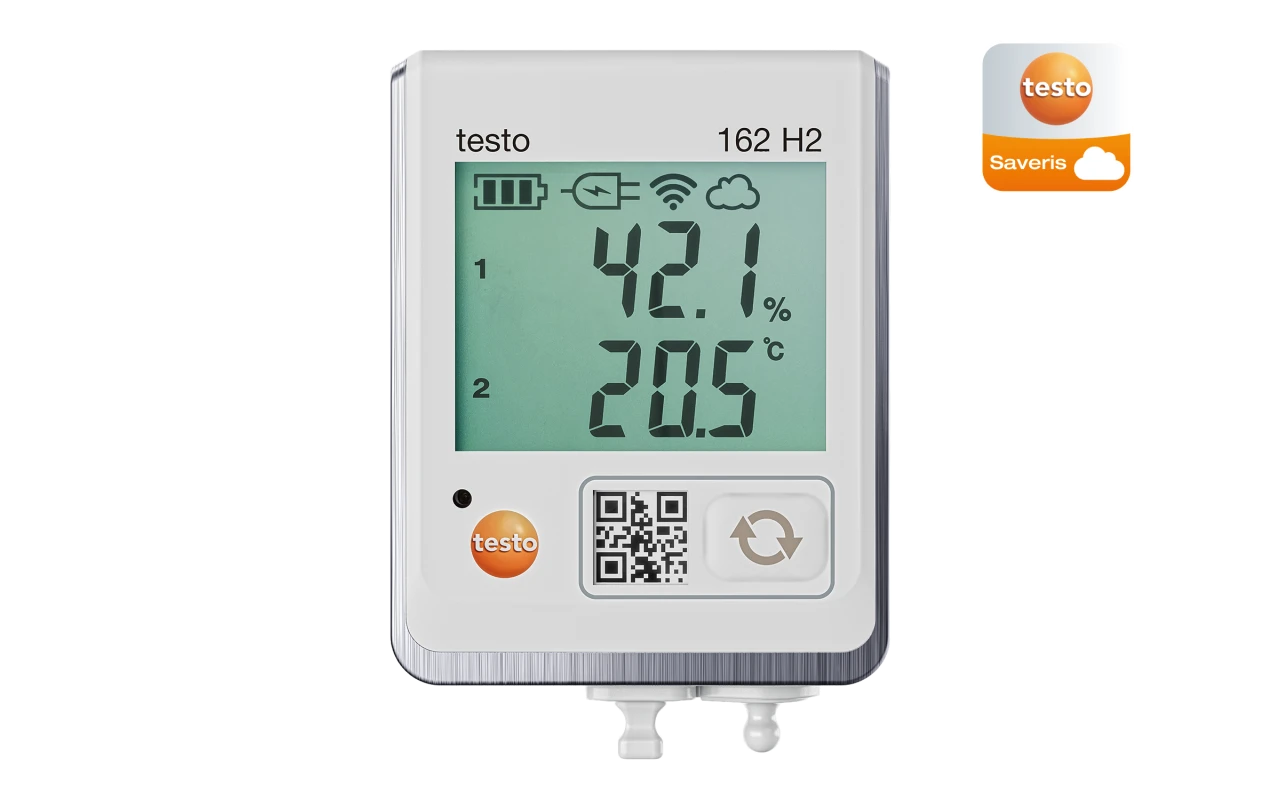 testo 162 H2, Easy-to-use climate logger with display for monitoring temperature and humidity with a connection for using an external temperature and humidity sensors.