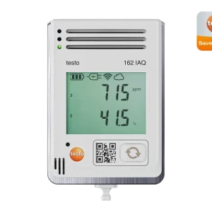 testo 162 IAQ, Easy-to-use climate logger with display for monitoring temperature, humidity, CO2 and atmospheric pressure with an integrated sensor.