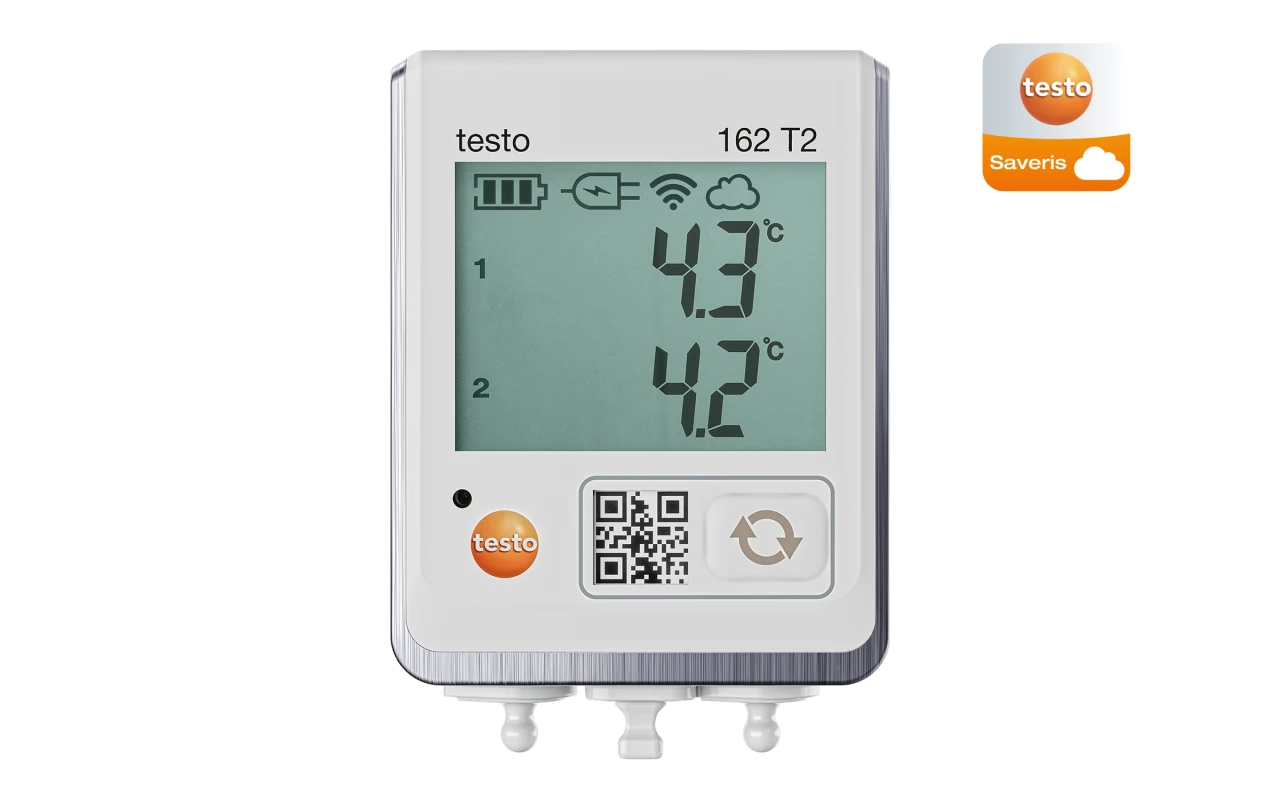 testo 162 T2, Easy-to-use climate logger with display for monitoring temperatures with 2 connections for using external temperature sensors (NTC)