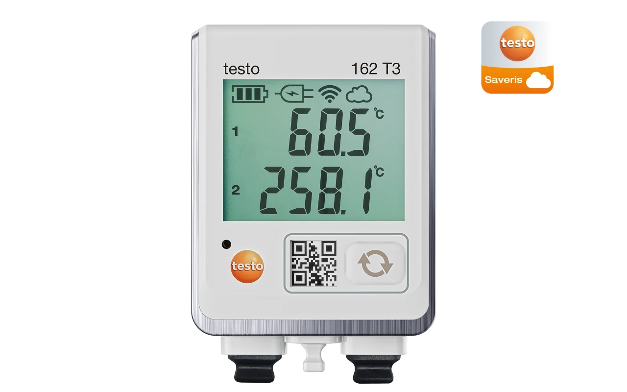 testo 162 T3, Easy-to-use climate logger with display for monitoring temperatures with 2 connections for using external temperature sensors (thermocouple).