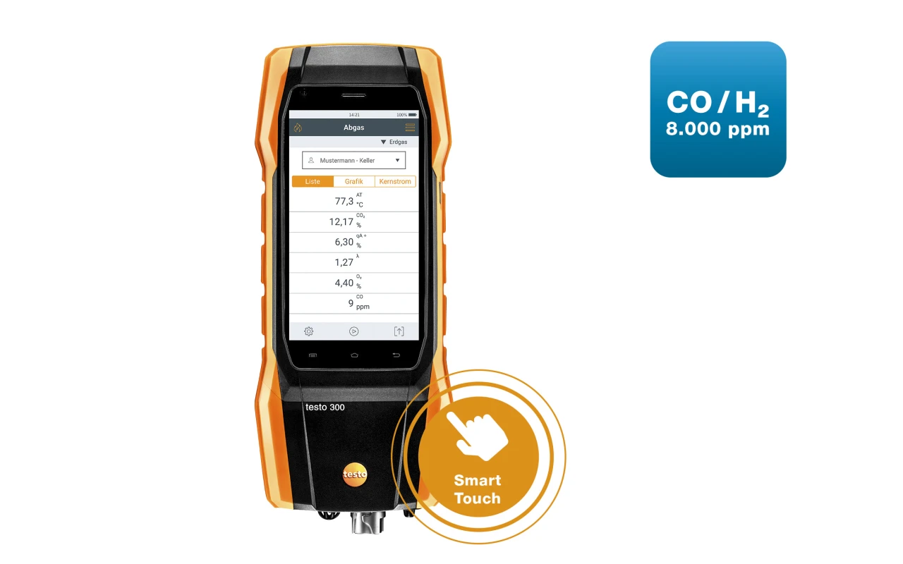 Testo 300 Flue Gas Analyzer, O2,NO Sensors, Longlife