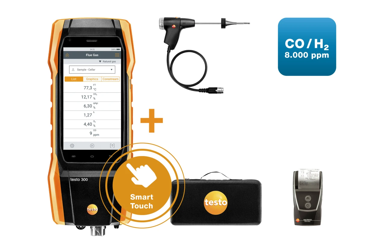 Testo 300 Flue Gas Analyzer, O2, CO, H2, NO Sensors, Longlife