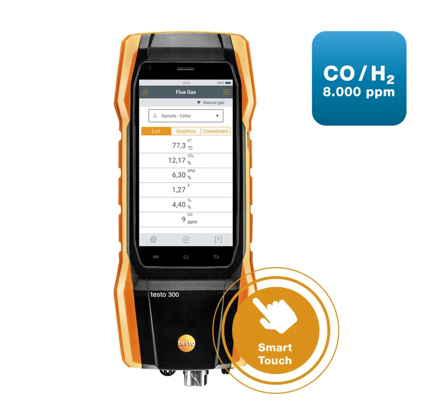 Testo 300 Flue Gas Analyzer, O2, CO & H2 Sensor