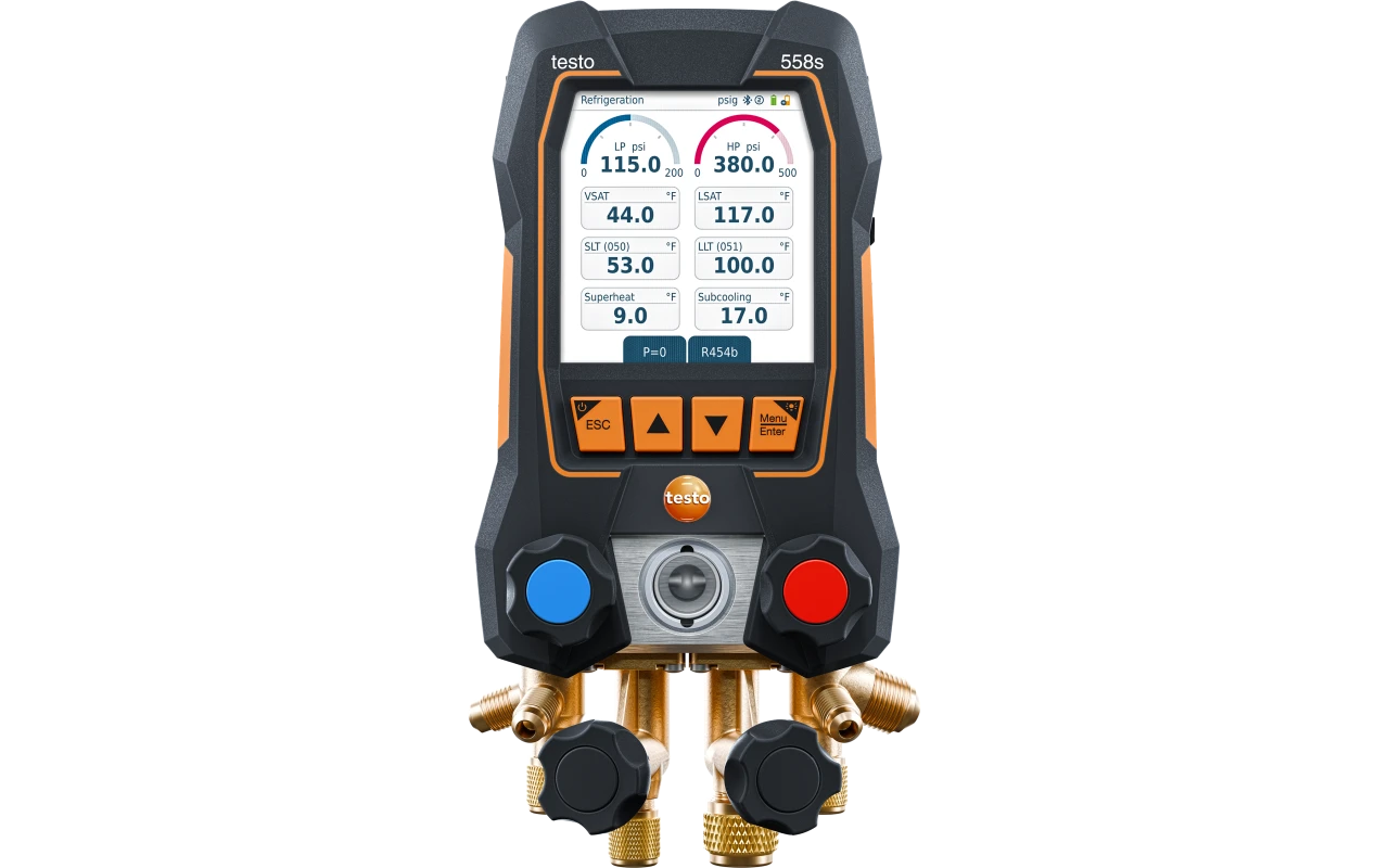 testo 558s - Digital manifold with 4-way valve block and intuitive touchscreen