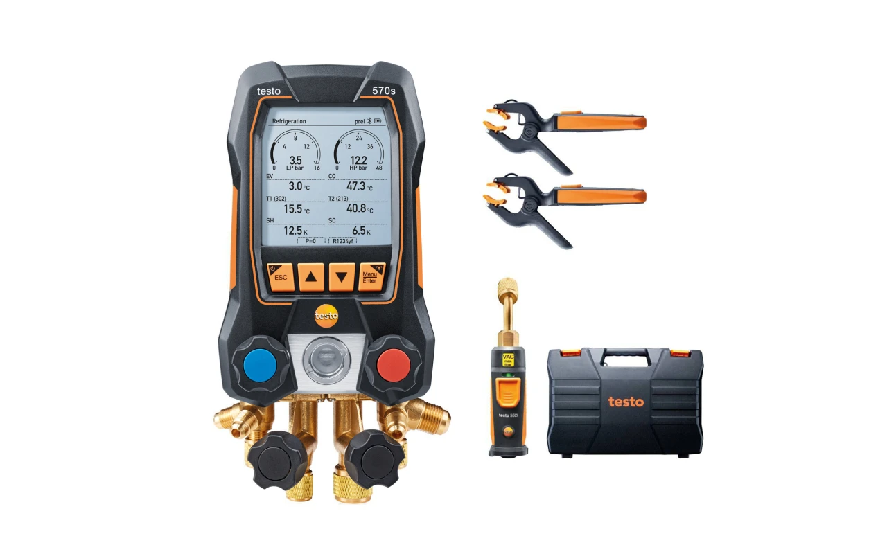 testo 570s Smart Vacuum Kit - Smart digital manifold with wireless vacuum and clamp temperature probes
